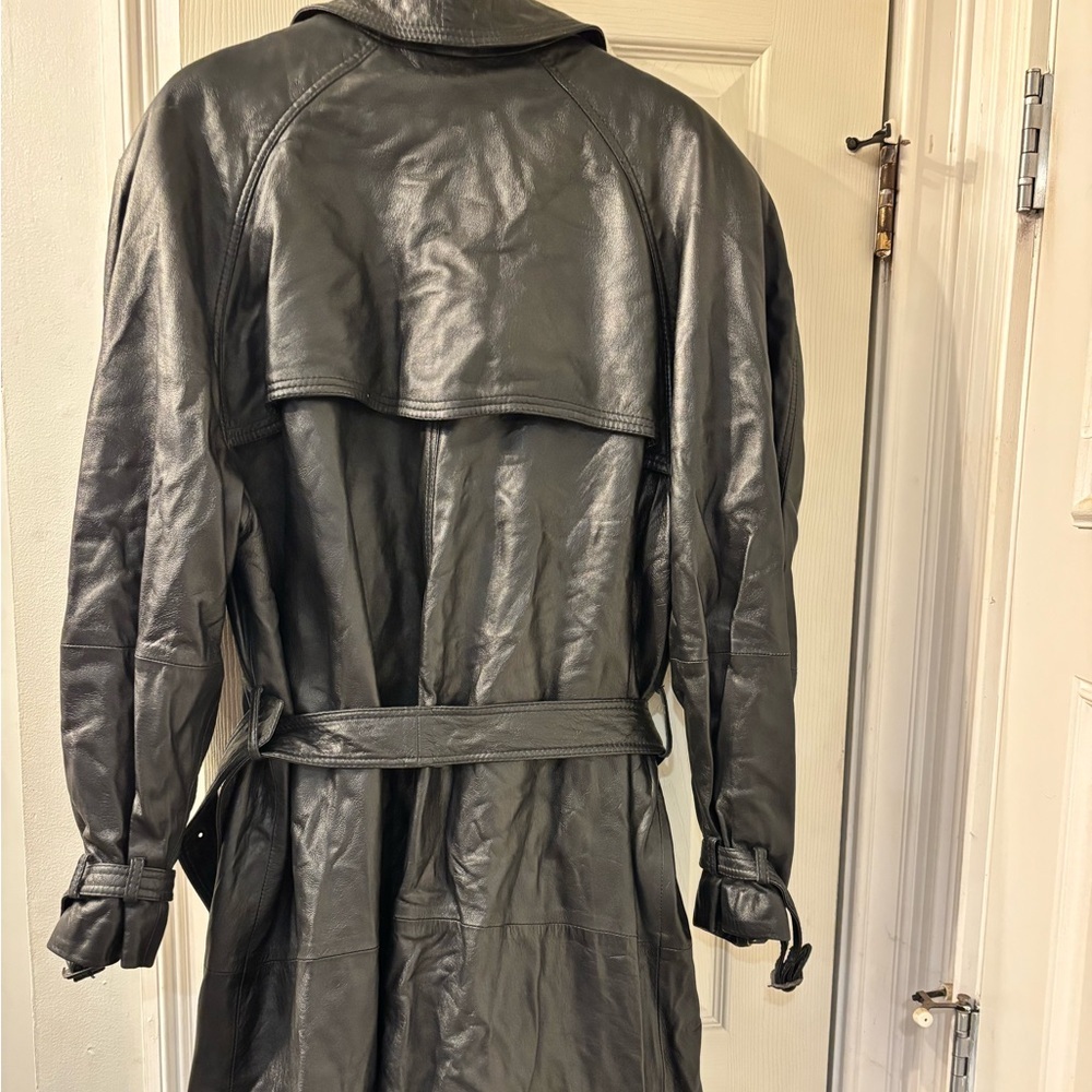 Men's Black genuine Leather Trench Coat size 44 - Picture 6 of 7
